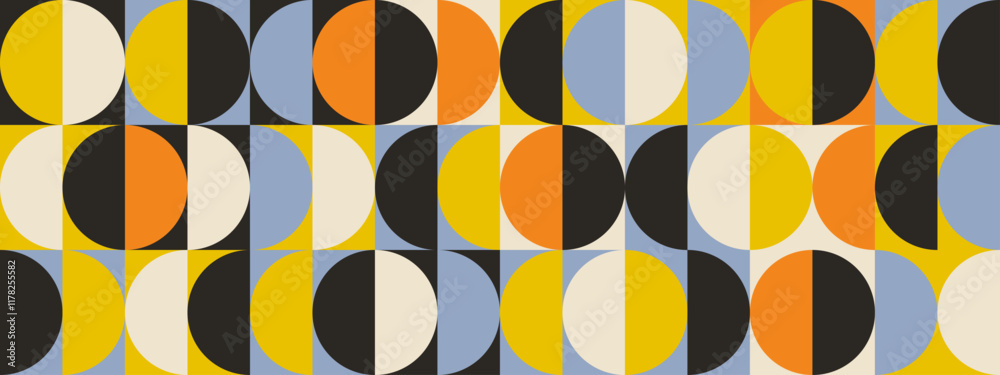 Poster retro semi circle seamless pattern. abstract geometric mid century background. colorful swiss modern