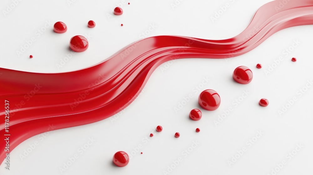 Aufkleber Red paint droplets splashing on a smooth white surface, creating gentle ripples, symbolizing artistic movement and creativity in a minimalist design