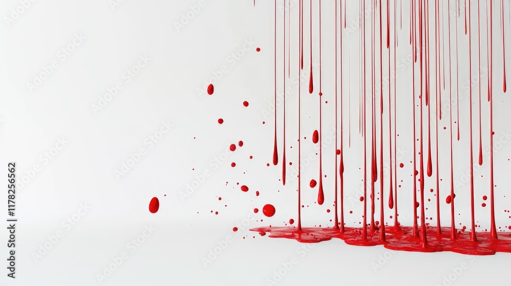 Aufkleber Red paint droplets splashing on a smooth white surface, creating gentle ripples, symbolizing artistic movement and creativity in a minimalist design