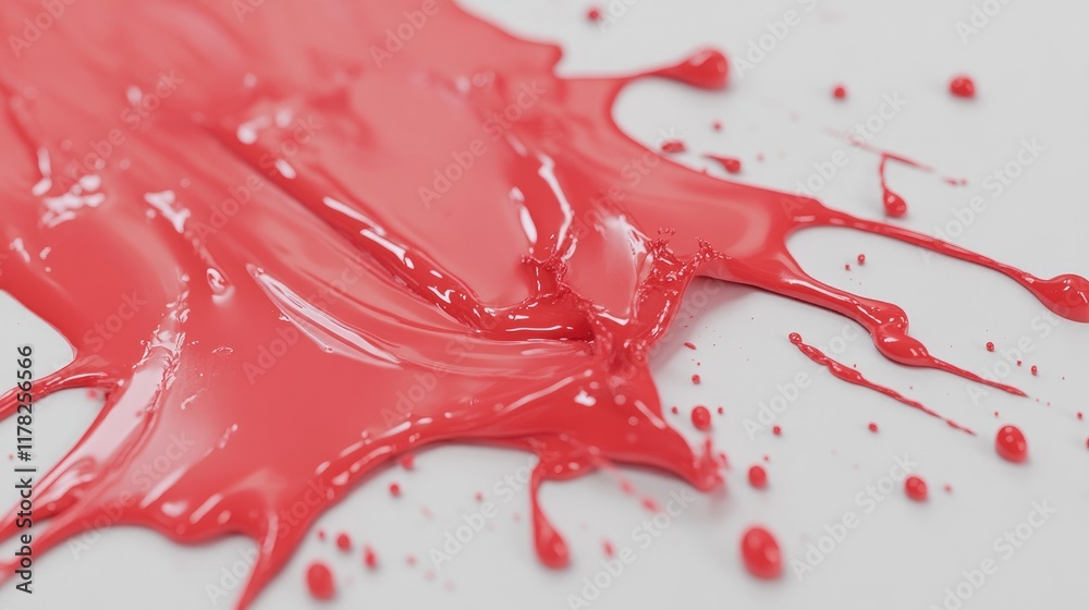 Aufkleber Red paint droplets splashing on a smooth white surface, creating gentle ripples, symbolizing artistic movement and creativity in a minimalist design