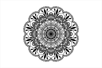 Simple round mandala design with black and white background

