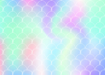 Gradient scale background with holographic mermaid.
