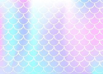 Gradient mermaid background with holographic scales.