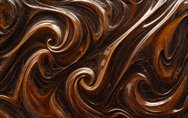 Abstract chocolate background with waves and swirls, in a brown color, with an elegant and modern style, detailed texture of creamy milk or tea liquid flowing, soft lighting effect, high resolution,