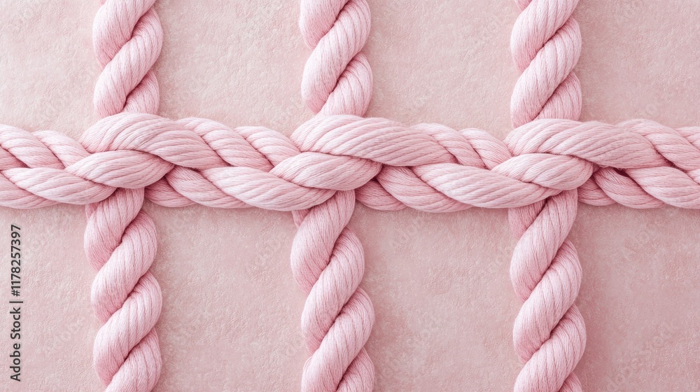 Poster soft pink rope knots arranged in a graceful pattern on a muted, textured background, emphasizing ele