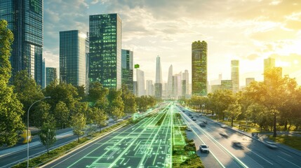 Fototapeta premium Smart city highway with green technology.