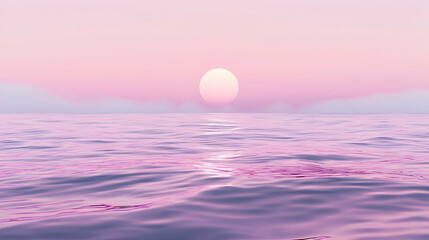 Serene Pink Sunset: Ocean Waves and Pastel Sky