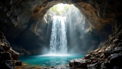 Naklejka premium Waterfall in the cave