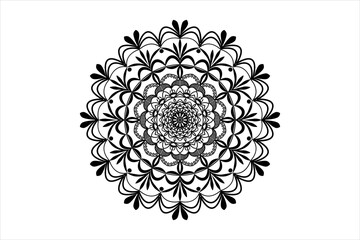 Simple round mandala design with black and white background

