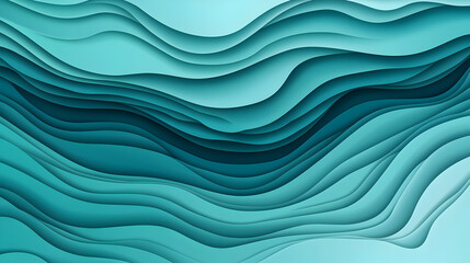 Serene Teal Waves: Layered Papercut Abstract Art