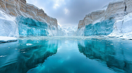 Majestic glacier valley showcasing nature's power and beauty with its blend of icy formations and rugged landscapes, offering captivating views and a serene atmosphere perfect for reflection or advent