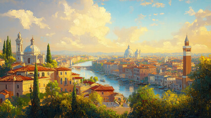 Obraz premium Essence of Italy: An Oil Painting of Timeless Cityscapes
