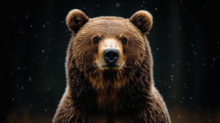 Obraz premium Brown bear standing in the rain with glistening wet fur