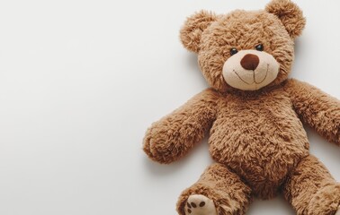 Cute brown teddy bear isolated on a white background with copy space. 