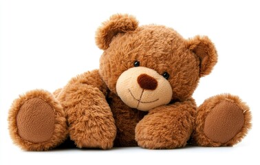 Obraz premium Cute brown teddy bear isolated on a white background with copy space. 