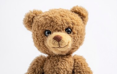 Obraz premium Cute brown teddy bear isolated on a white background with copy space, high-resolution photography. 