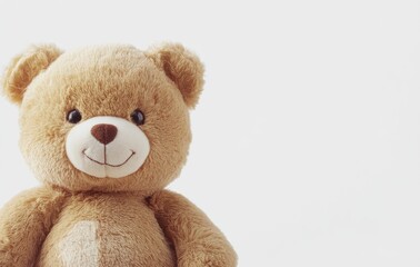 Obraz premium Cute brown teddy bear isolated on a white background with copy space, suitable for banner design. Stock photo, high quality. 