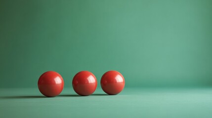 Three red spheres on green background.