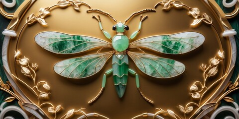 Jade and gold dragonfly insect art ornate frame close up fine art elegant