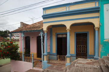 Typical colonial house with corinthian columns at Escalinata de Padre Pico famous staircase,...