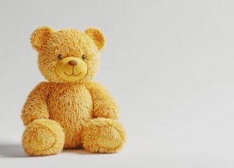 Obraz premium Cute teddy bear toy on a white background with copy space, 3D rendering, studio lighting, high-resolution photography, insanely detailed, fine details, isolated plain, stock photo color grading, light