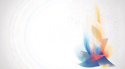 Abstract colorful design with blue, orange, and red shapes on a white background.