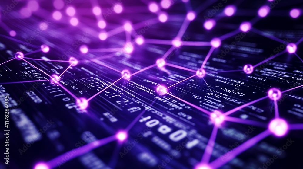 Aufkleber Abstract network connection visualization with glowing nodes and lines on a digital background.