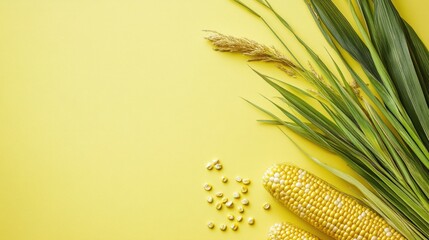 Fresh Corn on the Cob and Kernels with Green Leaves: A Summer Harvest Still Life