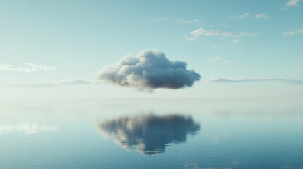 A single cloud drifting across a clear blue sky representing the impermanence of thoughts with a blank space for contemplation and reflection on the fleeting nature of moments and ideas
