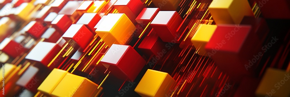 Aufkleber Abstract 3D rendering of red and gold cubes with lines.