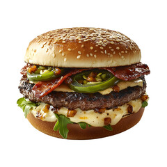 Jalape�o Popper Burger with Meat, Cheese, and Vegetables Isolated on Transparent Background