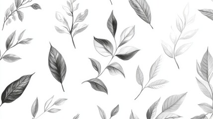 Monotone white grey and black Hand drawing sketch botanical and tropical leaves on watercolor seamless pattern vector design for fashion, fabric, wallpaper,web and all prints.
