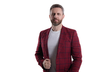 Hispanic fashion model. Stylish man in business jacket isolated on white. Man in business menswear....