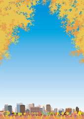 秋の紅葉の街並みイラスト