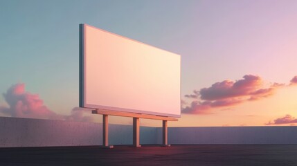 Blank Billboard on Rooftop at Sunset - Minimalist Mockup