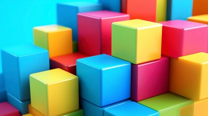 Obraz premium Colorful 3D Cubes Abstract Background - Joyful Blocks