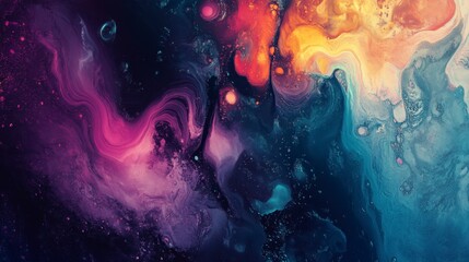 Fototapeta premium Abstract Cosmic Nebula Swirl Painting, Vibrant Galaxy Hues