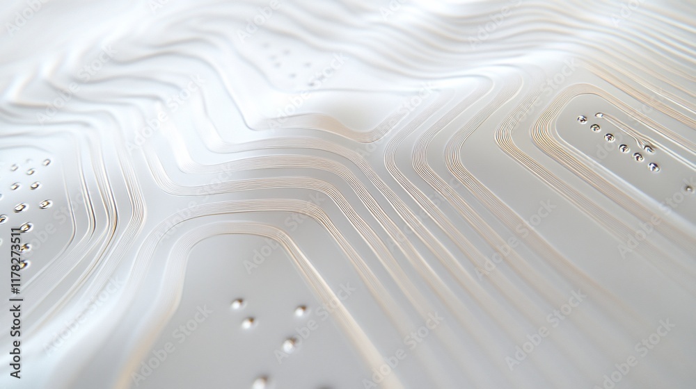 Poster Abstract white 3D rendered texture with wavy lines and small dots.
