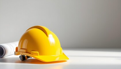 Fototapeta premium Mockup of a yellow construction helmet on a white surface