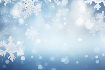 Snowflakes on Blue Winter Background | Frozen Theme, Seasonal Decoration, Bokeh Effect