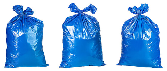 High-Quality PNG blue plastic garbage bags on white background