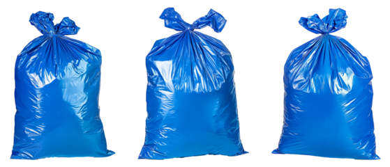 High-Quality PNG blue plastic garbage bags on white background