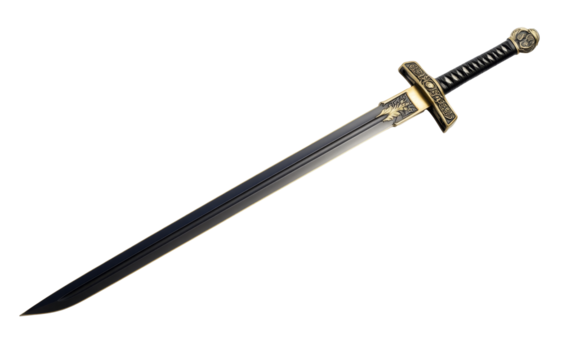 High-Quality PNG ornate black and gold sword on white background