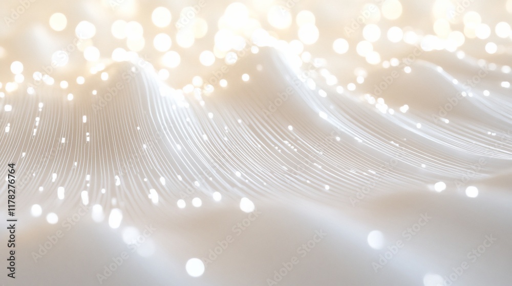 Aufkleber abstract beige wavy lines with glowing particles, soft light background.
