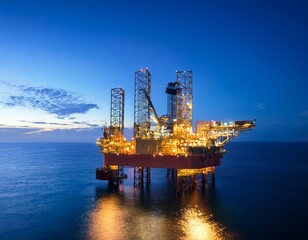 Obraz premium oil platform at night in the middle of the ocean offshore jack up rig at sea