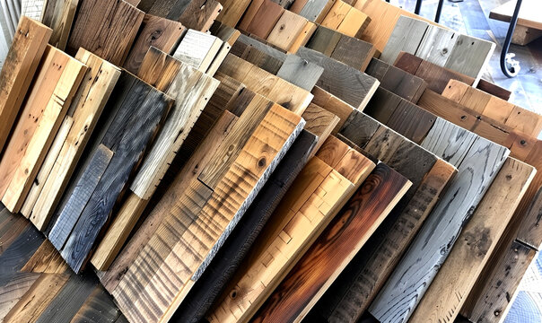 Different types of wood flooring samples are arranged neatly for customers to view and choose from in a home improvement store