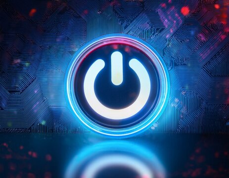 power on a futuristic neon glowing power button pulsates against a digital backdrop symbolizing the start of something groundbreaking