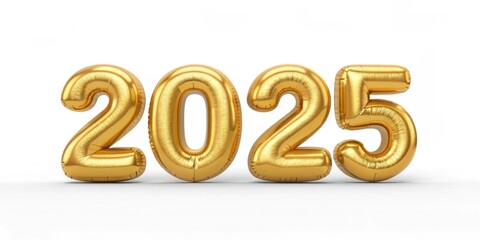 Golden 2025 balloons on white background signifying new year celebration and future trends