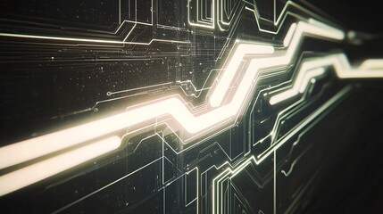 Abstract glowing circuit lines on dark background.