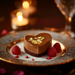 Heart-Shaped Chocolate Mousse Dessert, Romantic Food Photography